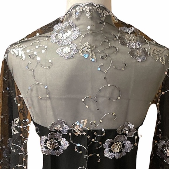 Glittering Black Silver Sequin Fringed Evening Scarf/ Shawl Wrap NEW - Picture 2 of 7